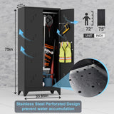 OSEILLC Metal Storage Cabinet with Locking Doors, 75" Tall Garage Storage Cabinet with Hanging Rod, Broom Closet/Freestanding Bathroom Storage Cabinet, Cleaning Tool Storage OSEILLC