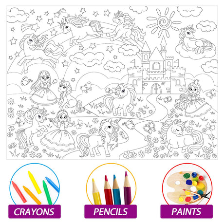 Unicorn Giant Coloring Poster for Kids Large Coloring Tablecloth Activity Drawing Roll Paper Books Sheets Page Huge Table Cover Art Crafts for Classroom Home Gift Birthday Party Supplies Decoration Tevxj