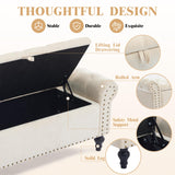 Howjoe 51" Bedroom Storage Bench, End of Bed Bench with Storage, Chenille Upholstered Benches, Ottoman with Storage, Window Benches with Rolled Arm and Nailhead Trim for Living Room, Entryway, Beige Howjoe