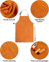 QWORK Welding Apron& Sleeves, Welding Work Protectors Set, Heat and Flame Resistant Leather Work Shop, Blacksmith Protective or Safety Clothing, Welders, Fireplace, Gardening, BBQ Apron, Bib Apron QWORK