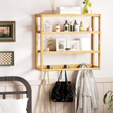 AMBIRD 3-Tier Bamboo Bathroom Shelf with Adjustable Height and Hooks AMBIRD