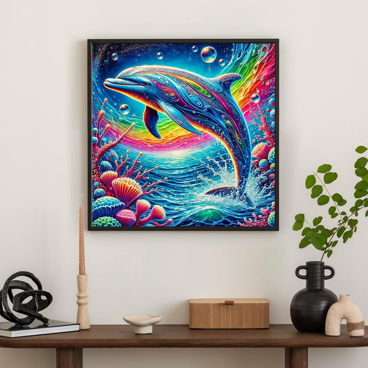 Diamond Art Kits for Adults Dolphin, DIY 5D Diamond Painting Kit for Beginners Sea World, Sea Animals Full Round Drill Gem Art Dots for Adults, Perfect for Home Wall Decor 14X14 Inch Okarina