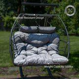 Sunnydaze Andrei Double Hanging Egg Chair with Cushion - 2-Person Outdoor Egg Chair - Includes Polyester Cushion - Dark Gray Sunnydaze