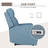 HOMCOM Electric Power Recliner, Wall Hugger Armchair with USB Charging Station, Sofa Recliner with Linen Upholstered Seat and Retractable Footrest, Blue HOMCOM
