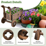 Giantex Wooden Wagon Planter Raised Bed on Wheels, Handle, Drainage Hole, Decorative Wagon Cart, Rustic Flowerpot Planter, Mobile Plant Pot Stand, Indoor & Outdoor Patio Garden Balcony Giantex