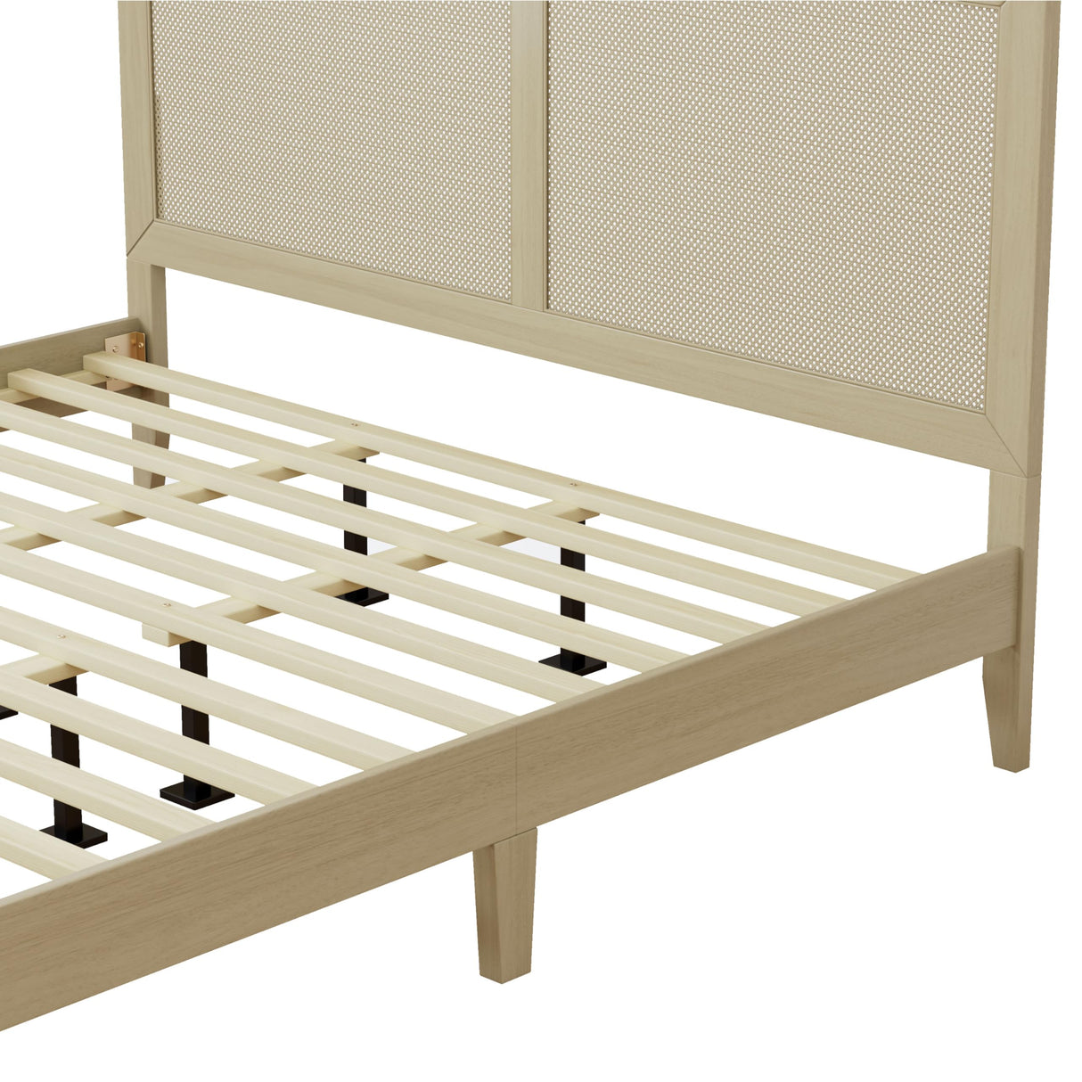 Christopher Knight Home Eudoca Natural Farmhouse Rubberwood Platform King Bed Frame with Woven Rattan Headboard, Solid Wood Bed, Bedroom Furniture, No Box Spring Needed, Noise-Free with Middle Legs Christopher Knight Home