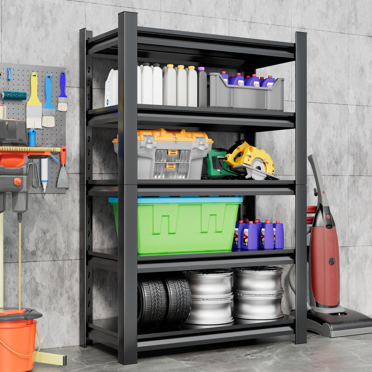 2 Sets Metal Garage Shelving Unit,78"H Heavy Duty 5-Tier Adjustable Storage Rack,18"D x 48"W x 78"H Steel Shelving,3000 lbs Industrial Shelves for Heavy Tools and Equipment,Ideal for Garage, Basement Hzdbhd