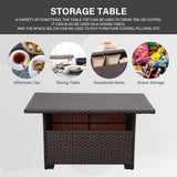 WAROOM Outdoor PE Wicker Coffee Table - Patio Rattan Garden Furniture Multi-Functional Storage Tea Dining Table, Dark Brown WAROOM