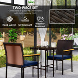 Outsunny Wicker Outdoor Dining Chairs Set of 2, Stackable PE Rattan Patio Dining Chairs with Cushions and Acacia Wood Armrests for Deck, Garden, 353 LBS Capacity, Navy Blue Outsunny