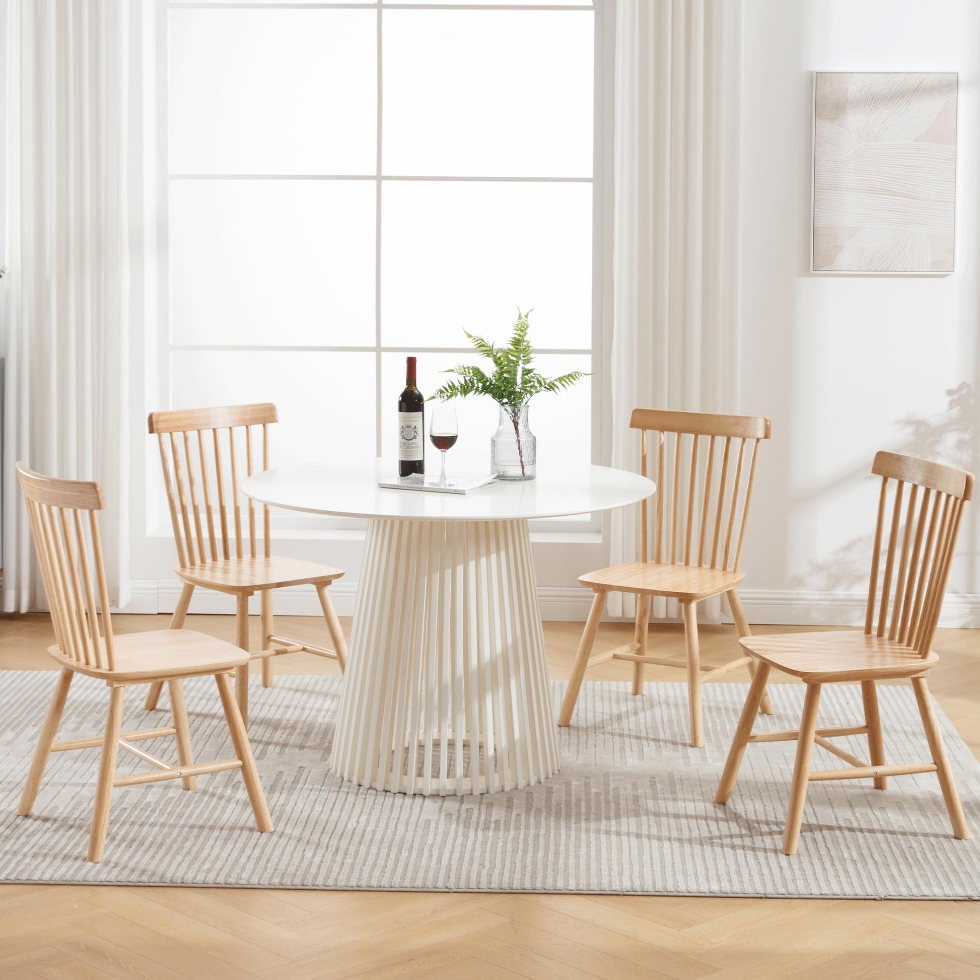 DM Furniture Dining Room Chairs Set of 6, Windsor Dining Chair with Spindle Back, Farmhouse Armless Side Chair, Solid Wood French Country Kitchen Chairs for Home/Patio/Restaurant, Natual - WoodArtSupply