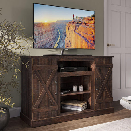 BELLEZE Industrial 47 Inch Rustic Wood TV Stand & Media Entertainment Center Console Table for TVs up to 50 Inch w/Open Storage Shelves & Cabinets - Veropeso (Espresso) BELLEZE