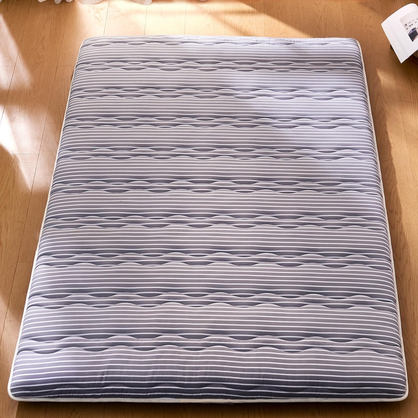 jzbearapt Japanese Floor Mattress, Futon Mattress Foldable, 100% High-Density Premium Foam, Thicken Tatami Mat Portable Dormitory Sleeping Pad, Twin Size 80" X 39", Grey Stripes - WoodArtSupply