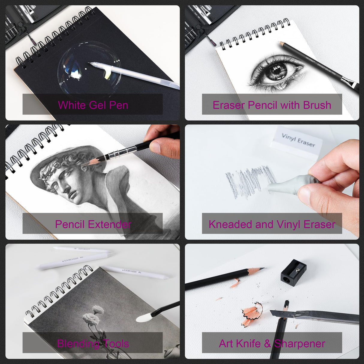 HIFORNY 58 PCS Drawing Kit Sketching Pencil Set,Sketch Pencils Art Supplies with 3-Color Sketchbook,Graphite,Charcoal,Blending Tools,Drawing Pencils for Adults Artists HIFORNY