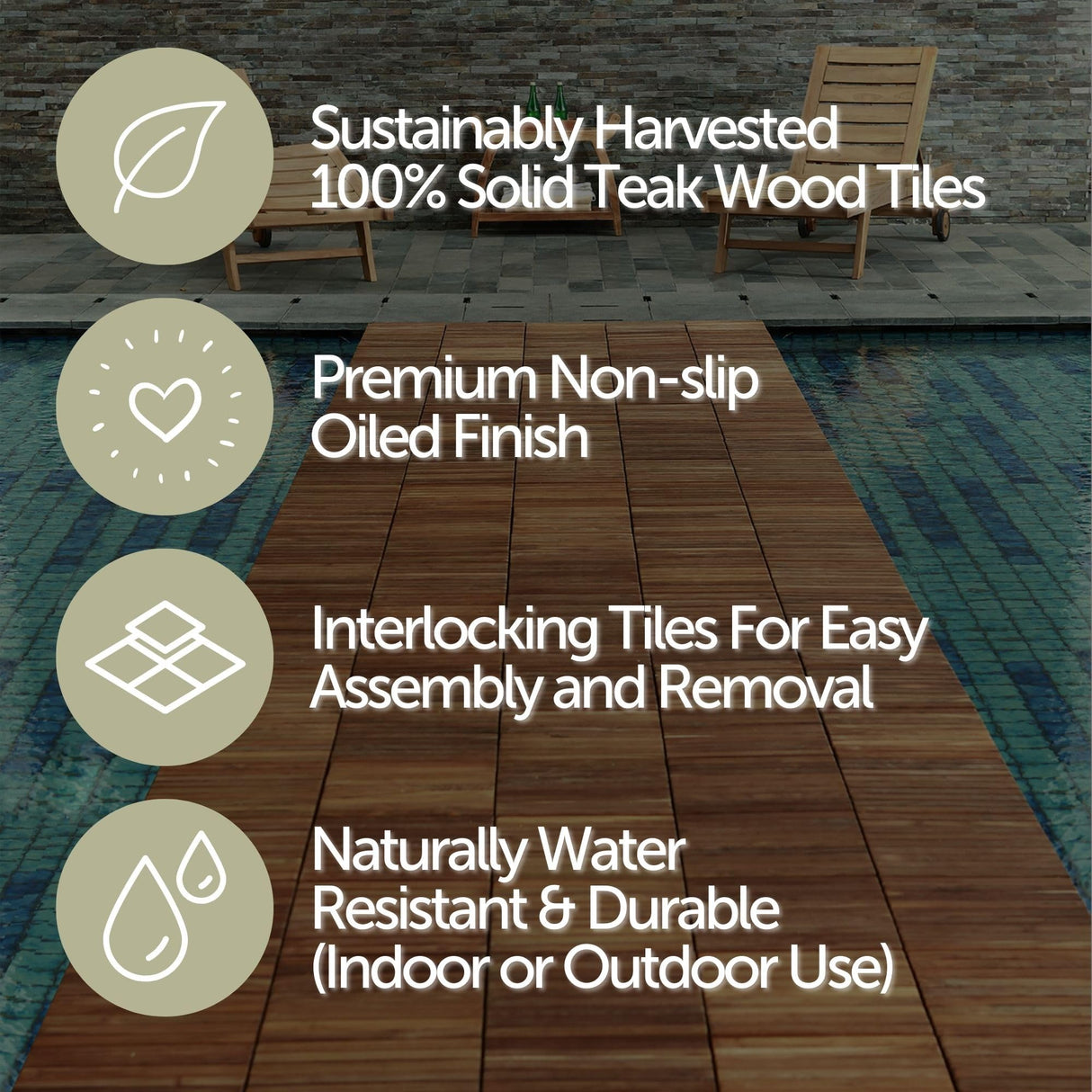 Nordic Style Teak Interlocking Tiles - Wooden Floor Tile Set for Indoor and Outdoor Use - Perfect for Sauna, Patio, Deck, Spa Floors - 10 Square Feet (12" x 12" - 9 Slat Design, Oiled Finish) NORDIC STYLE TEAK