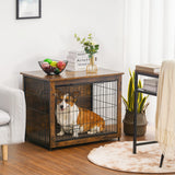 DWANTON Dog Crate Furniture with Cushion, Wooden Dog Crate Table, Double Doors Dog Furniture, Indoor Dog Kennel, Dog House, Dog Cage Medium, 32.5" L, Rustic Brown Dwanton