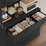 HOSTACK 71" Pantry Cabinet with Charging Station, Tall Kitchen Pantry Storage Cabinet with Microwave Stand, Farmhouse Kitchen Hutch with Storage Drawers for Living Room, Dining Room, Black Wood Grain HOSTACK