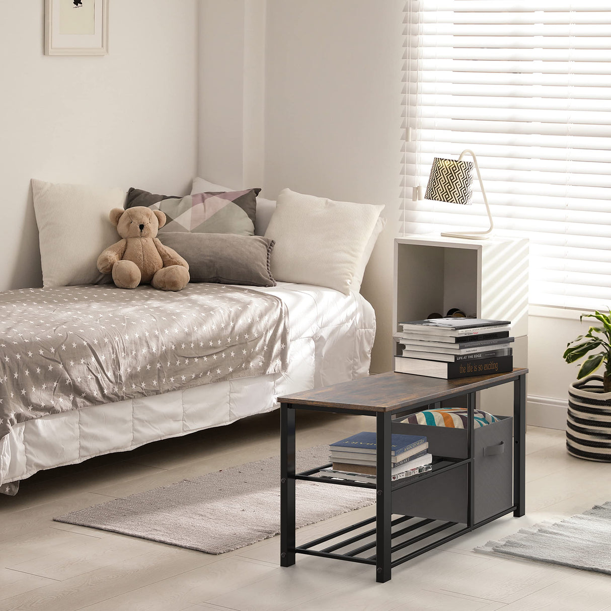 Simple Houseware 2 Tier Wood Top Shoes Bench, Rustic Brown Simple Houseware