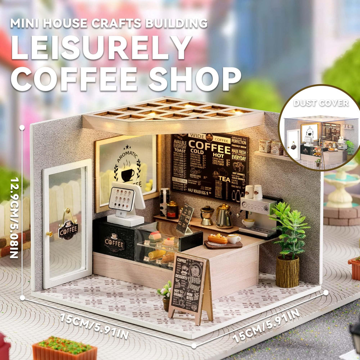 Flever Dollhouse Miniature DIY House Kit Creative Room with Furniture for Romantic Valentine's Gift (Leisurely Coffee Shop) Flever