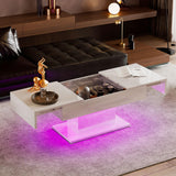 HedoAjim White LED Coffee Table with Storage for Living Room, Living Room Table Rectangular Center Table, Modern High Glossy Wooden Coffee Tables with 16 Colors LED Lights for Dining Reception Room HedoAjim