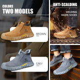 GLANOUDUN Welding Work Boots for Men Slip on Steel Toe Boots Soft Men's Steel Toe Shoes Safety Toe Work Shoes Indestructible Construction Boots Welder Boots,Brown GLANOUDUN