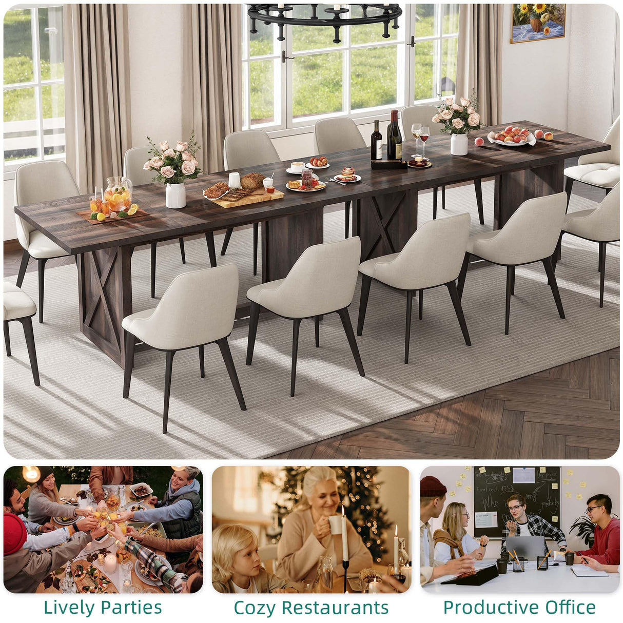 DWVO Farmhouse Large Dining Table for 6-8 People, 70.8 Inch Rectangular Wood Dining Table, Rustic Kitchen Dinner Table with X Solid Legs for Dining Room, Oak Grey DWVO