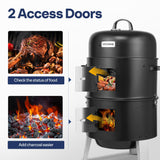 VIVOHOME 3-in-1 Vertical Charcoal Smoker, BBQ Smoker Grill with Built-in Thermometer, Air Vent, and 2 Access Doors, Idea for Parties, Backyard, Barbecues VIVOHOME