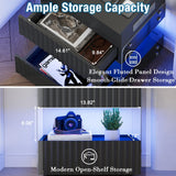 STHOUYN Bedroom LED Nightstand with Gun Drawers, Black Modern Night Stand with USB & Type-C Charging Station, Smart Nightstand Noght Stand, Bedside Table Gun Safe Side End Tables Office (1, Black) STHOUYN