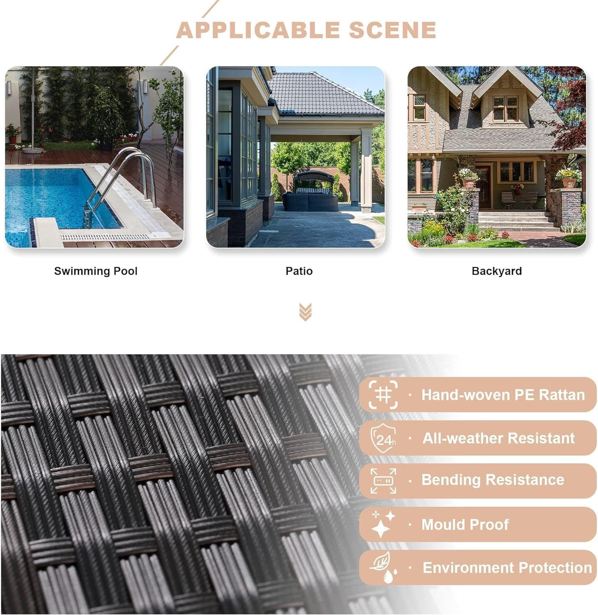 Kullavik 9 Pieces Outdoor Patio Furniture Set,PE Wicker Rattan Sectional Sofa Patio Conversation Sets,Swivel Rocking Chairs Set,Sand Kullavik