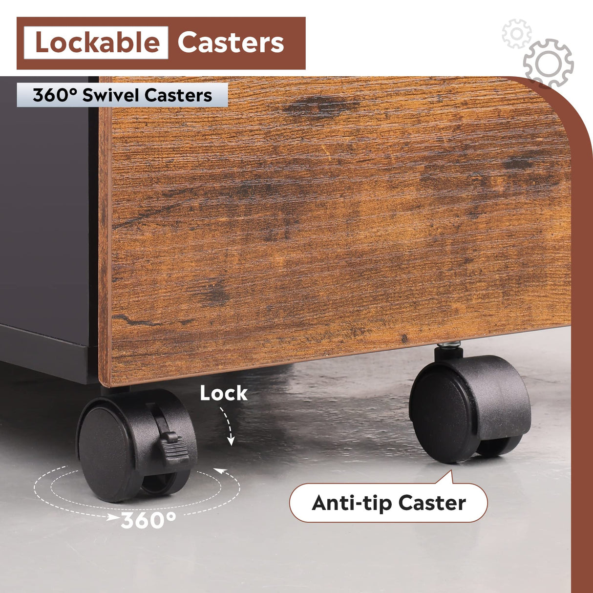 DEVAISE 3 Drawer Rolling File Cabinet with Lock, Wood Under Desk Filing Cabinet fits Letter/Legal/A4 Size for Home Office, Rustic Brown DEVAISE