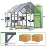 Large Catio Outdoor Cat Enclosure, 53.5ft² Extra Large Outdoor Catio for Multiple Cats, Big Wooden Walk-in Outside Cattery Cat Run with Weatherproof Full Cover, Window Access Avaliable, Grey COZIWOW