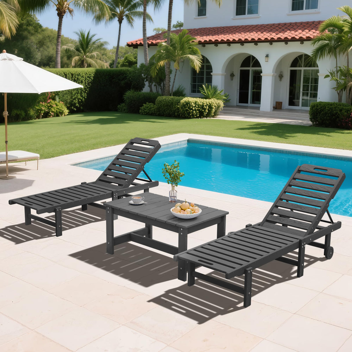 SERWALL Outdoor Coffee Table, HDPE Patio Coffee Table for Outside, Grey SERWALL