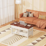 Coffee Table wth Lifting Top, Convertible Lift Top Coffee Table with Storage Drawer and Hidden Compartment, Farmhouse Lift Up Coffee Tables Converts to Dining Table for Living Room, Home Office, White VLOJELRY