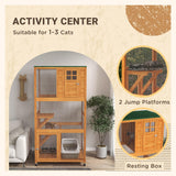 PawHut 74" Wooden Catio Outdoor Cat House Weatherproof & Wheeled, Outside Cat Enclosure with High Weight Capacity, Kitten Cage Condo, Orange PawHut