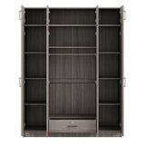 Merax 4 Doors Storage Wardrobe with Hanging Rail, Large Wardrobe Closet with 1 Drawer, Wooden Wardrobe Closet Organizer with Top Cabinet for Bedroom, Laundry Room, Gray Merax
