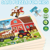 Wooden Farm Puzzles for Kids Age 3 4 5 Year Old, 4 Pack 24 Pcs Montessori Toddler Jigsaw Puzzles for Girl boy Activities Preschool Learning Educational Birthday Gift LACCHOUFEE