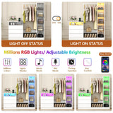 Dresser with Hanging Rack, 3 Drawers Dresser with Charging Station & LED Lights, 55" Chest of Drawers with Open Storage & Adjustable Shelves for Clothes, White Modern Dresser for Bedroom, Closet Gyfimoie