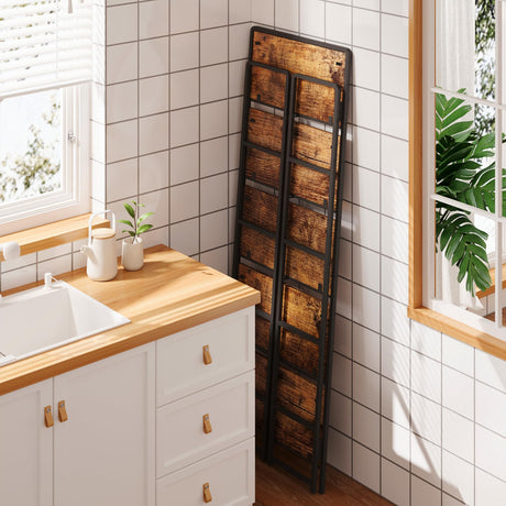 4NM No-Assembly 5 Tiers Folding Bookshelf Storage Shelves Vintage Bookcase Standing Racks Study Organizer Home Office (Rustic Brown) 4NM