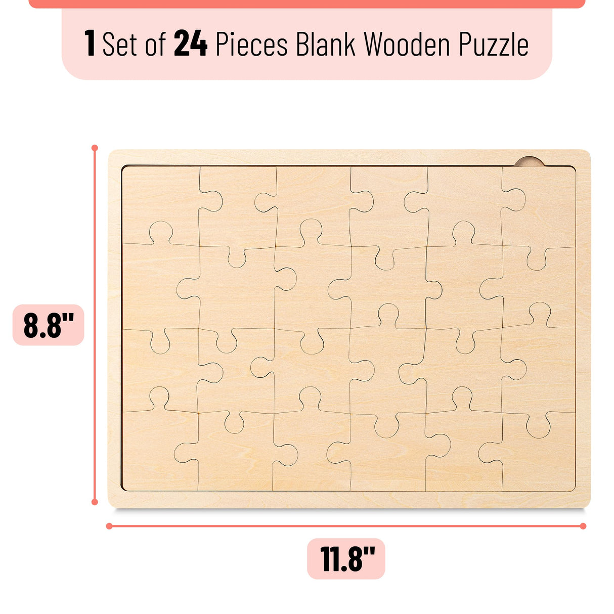 Mr. Pen- Blank Wooden Puzzle, 24 Pieces, 11.8" x 8.8", Wooden Blank Puzzles to Draw on Mr. Pen