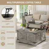 furomate Farmhouse Lift Top Coffee Table, Square Wood Center Table with Large Hidden Storage Compartment for Living Room, Rustic Modern Table with Hinged Lift Top, Oak Grey furomate