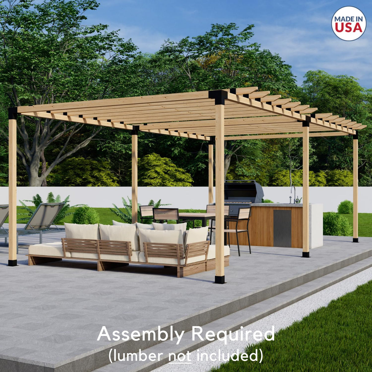 DIY Freestanding 8x16 Pergola Kit with Roof (Made in The USA with American Steel) Zen Pergolas