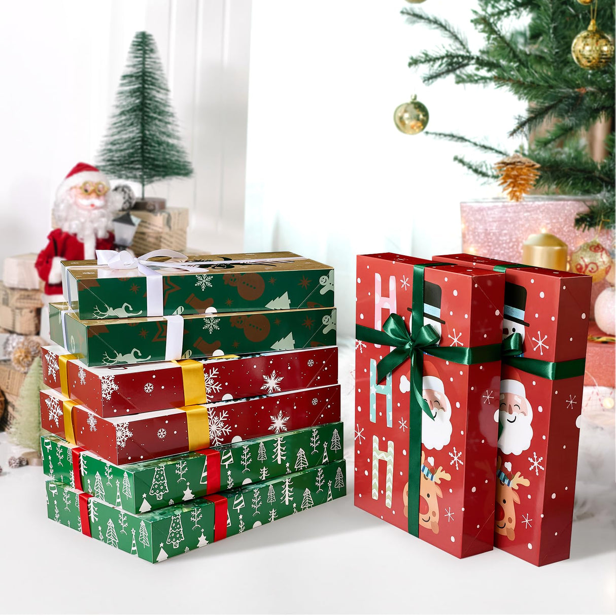 YANGTE 12 Pack Large Christmas Gifts Boxes with Lids for Presents, 17" Clothing Gift Boxes for Wrapping Bulk, 4 Designs of Christmas Boxes for Wrapping Clothes, Robe, Shirt and More YANGTE