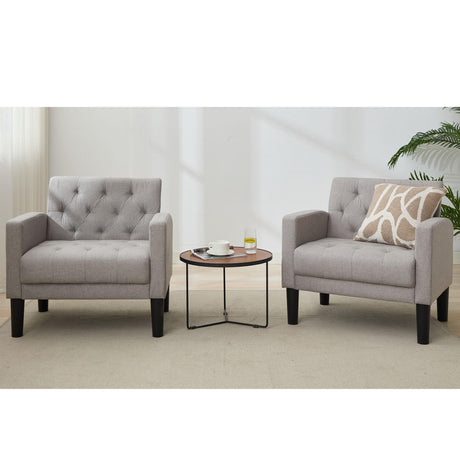 TYBOATLE Accent Chairs Set of 2 Comfy Living Room Chair Tufted Mid Century Modern Accent Chair, Cozy Upholstered Reading Arm Chair for Office, Bedroom (Light Grey, Set of 2) TYBOATLE