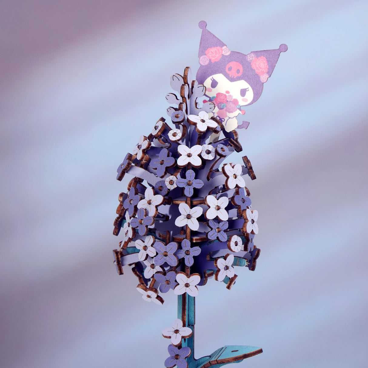 Hands Craft Lilac Hello Kitty and Friends Kuromi 3D Wooden Puzzle Kit | DIY Flower Model | Arts & Crafts for Adults & Kids | Creative Hobby Kits | Kuromi Character | Wood Building Set | Fun Gift Hands Craft