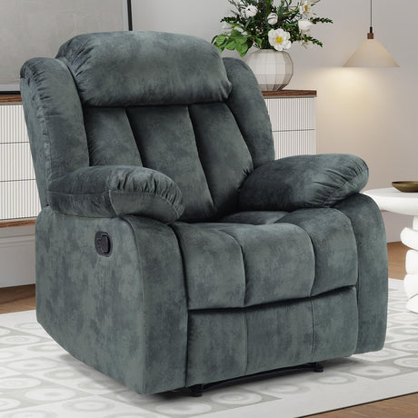 INZOY Manual Recliner Chair with Padded Armrest, Wall-Hugger Single Sofa Recliners with Overstuffed Back, Classical Fabric Reclining Chairs for Living Room Theater Seating, Grey INZOY