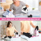 Kosiz 20 Pcs Heat Tape Dispenser Set 2 Heat Resistant Gloves with Silicone Bumps 6 Multi Size Heat Tape for Sublimation Mini Cutter Pen Set Nonskid Weighted Base Tape Holder for Heat Press (Black) Kosiz