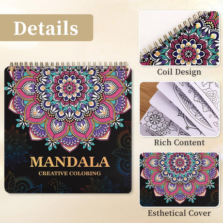 Mandala Coloring Book for Adults Relaxation and Teens Stress Relief, Spiral Coloring Book for Women, Hard Cover Spiral Bound Mindfulness Stress-Free Patterns for Adult to Relax Relieve Anxiety Gifts PAGEMORE