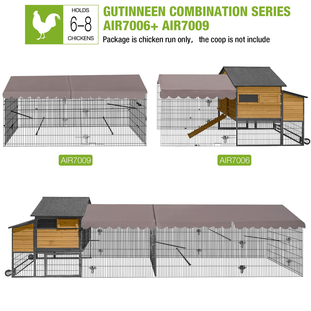 GUTINNEEN Chicken Coop Chicken Run for Yard with Cover 88“ Outdoor Metal Chicken Tractor Rabbit Pen Small Animal Cage Enclosure for Duck Bunny Hen GUTINNEEN