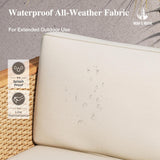 HERA'S HOUSE Small Patio Furniture Set, All Weather 3 Pieces Wicker Outdoor Sectional Set,Yellow Rattan Conversation Set with Lounge Sofa and Coffee Table for Lawn, Garden HERA'S HOUSE