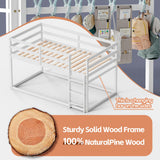 TOLEAD Low Bunk Bed Twin Over Twin, Floor Bunk Bed with Ladder, Twin Bunk Bed with Full Guardrails, Wooden Bunk Bed for Juniors, Boys, Girls, Kids, Bedrooms (White) TOLEAD