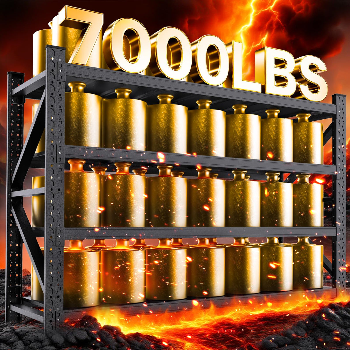 LLIIFFEE 70''W Garage Shelving Heavy Duty, Metal Garage Shelves, 7000LBS Storage Shelves 4 Tier Adjustable Steel Shelving Units, Wide Industrial Shelving Storage Rack for Warehouse, Basement,Black LLIIFFEE